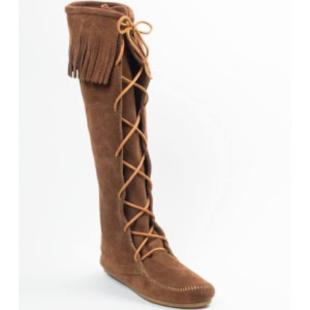 Minnetonka Front Lace Knee High Boot : Brown